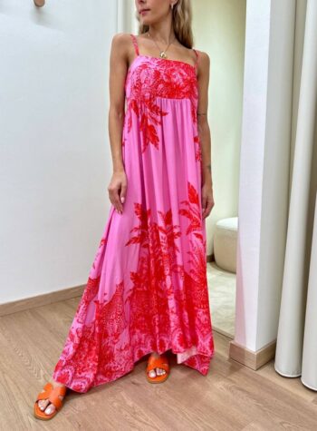 Shop Online Vestito lungo fantasia leopardo rosa e rosso Tensione In