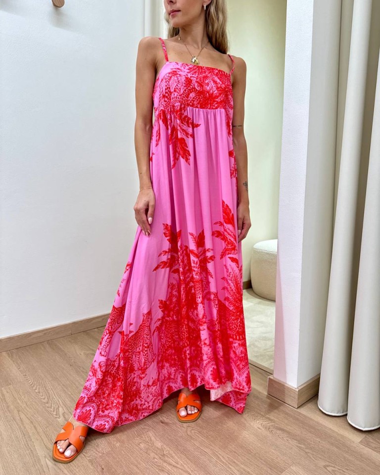 Vestito lungo fantasia leopardo rosa e rosso Tensione In Shop Online Vestito lungo fantasia leopardo rosa e rosso Tensione In