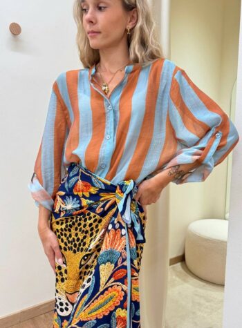 Shop Online Camicia coreana righe tabacco e celesti HaveOne