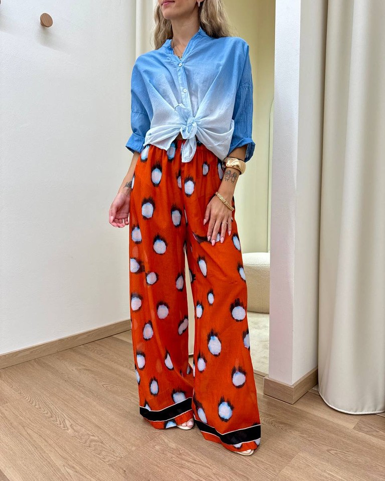Pantalone palazzo pois rosso e celeste Tensione In Shop Online Pantalone palazzo pois rosso e celeste Tensione In