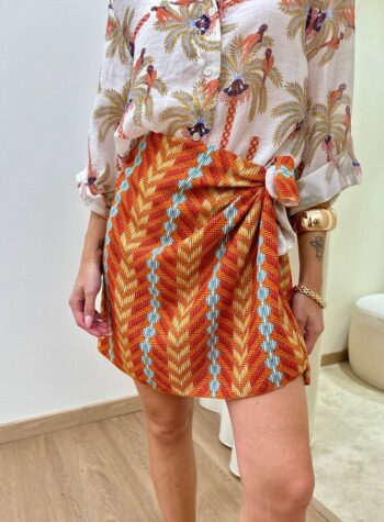 Shop Online Gonna pareo corta fantasia zigzag arancio e rosso HaveOne