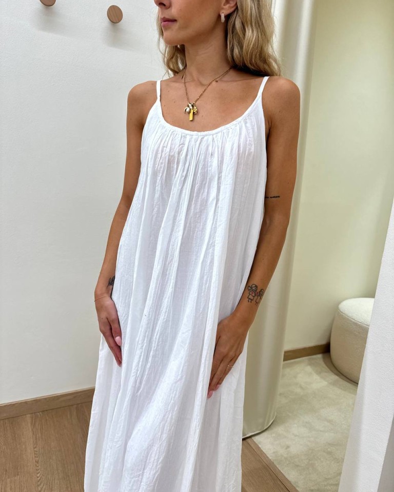 Vestito in cotone lungo svasato panna Tensione In Shop Online Vestito in cotone lungo svasato panna Tensione In