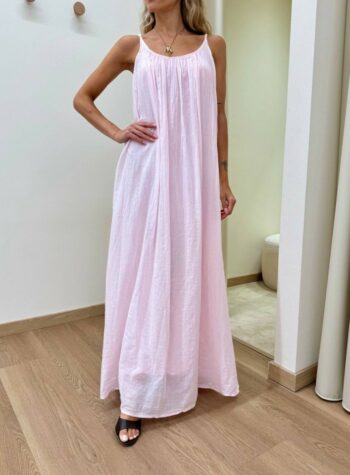 Shop Online Vestito in cotone lungo svasato rosa Tensione In