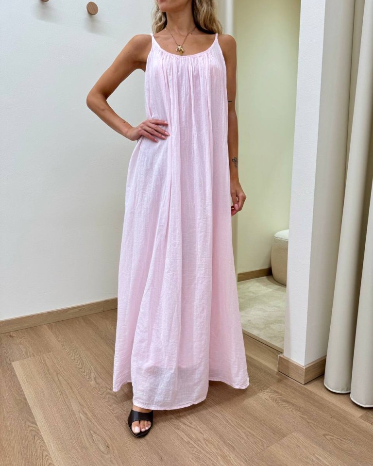 Vestito in cotone lungo svasato rosa Tensione In Shop Online Vestito in cotone lungo svasato rosa Tensione In