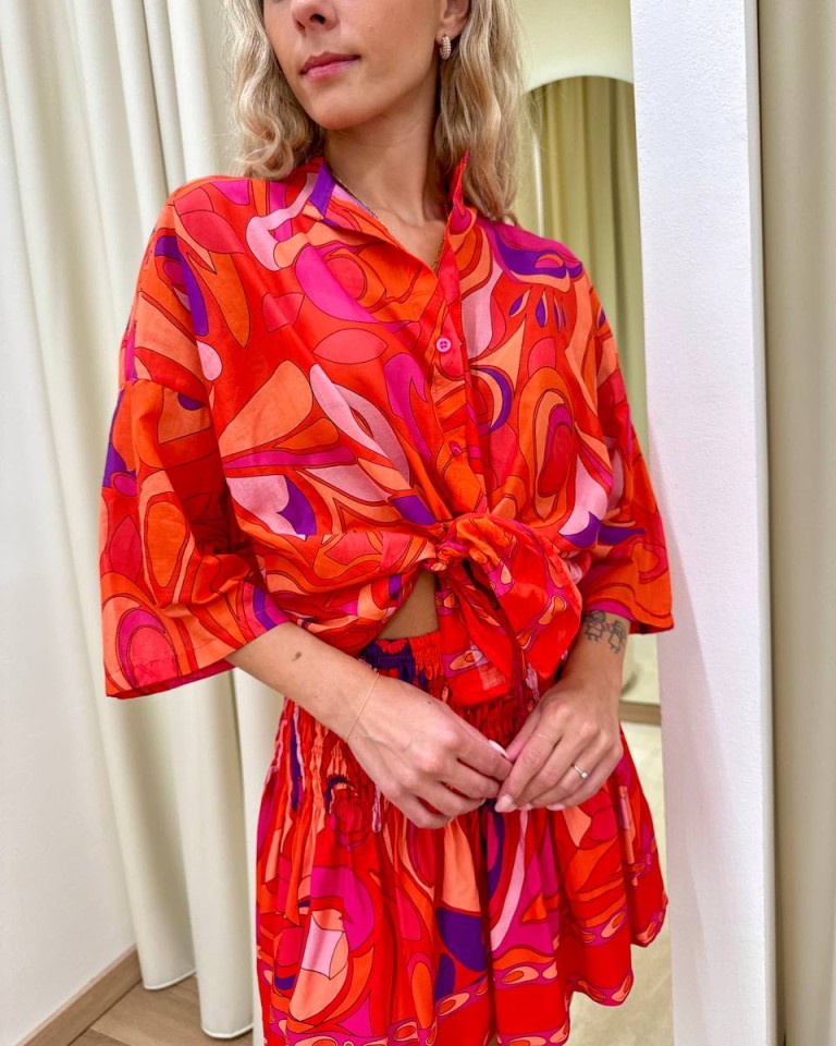 Camicia mussola fantasia astratta corallo Tensione In Shop Online Camicia mussola fantasia astratta corallo Tensione In