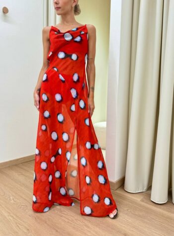 Shop Online Vestito lungo semitrasparente pois rosso e celeste Tensione In