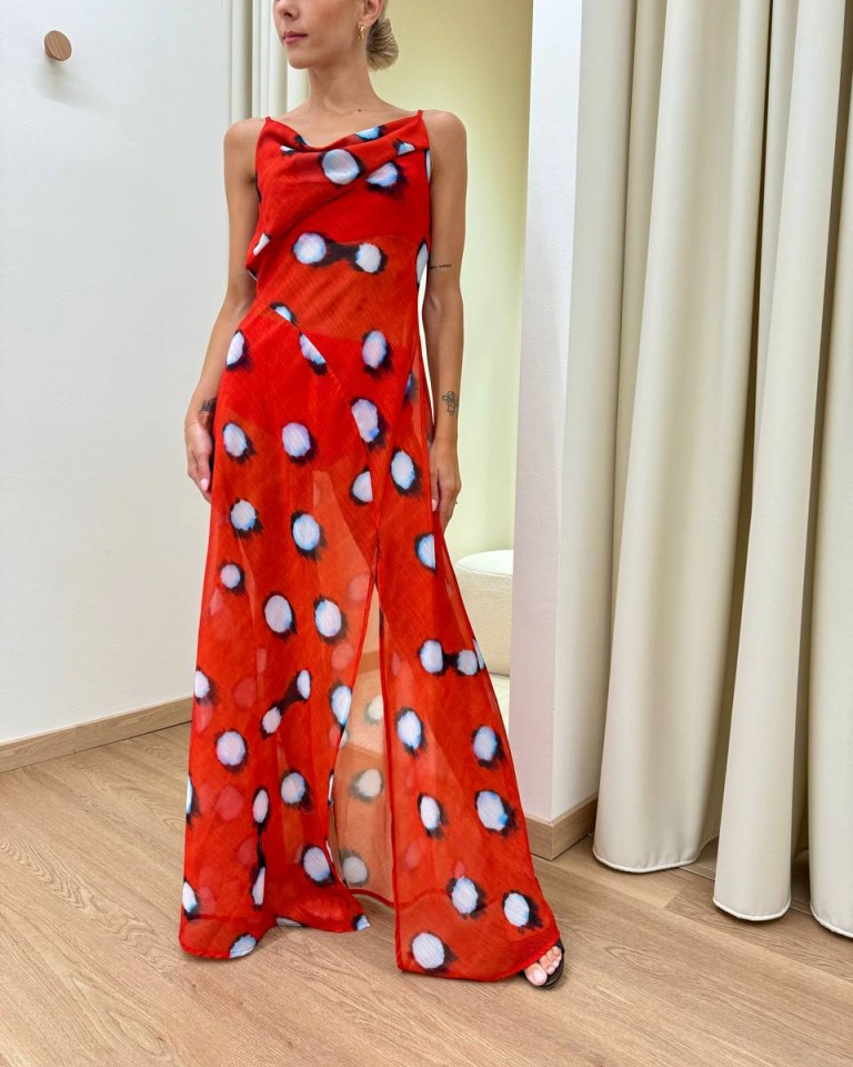 Vestito lungo semitrasparente pois rosso e celeste Tensione In Shop Online Vestito lungo semitrasparente pois rosso e celeste Tensione In