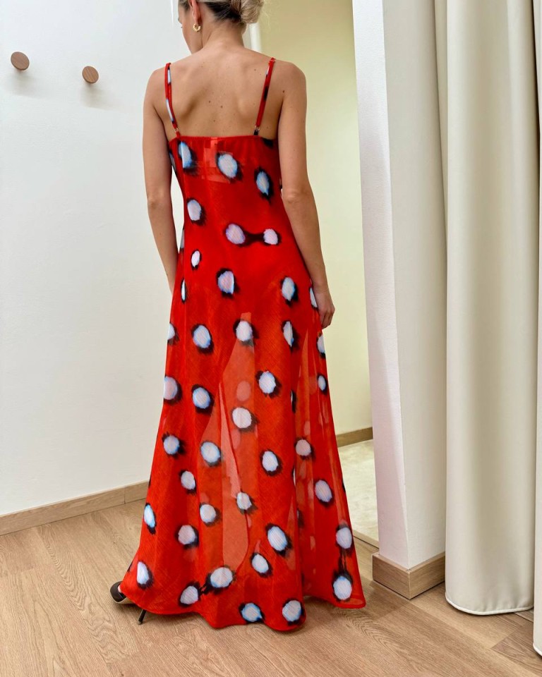 Vestito lungo semitrasparente pois rosso e celeste Tensione In Shop Online Vestito lungo semitrasparente pois rosso e celeste Tensione In