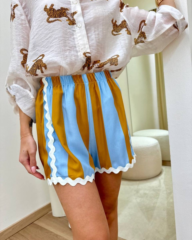 Short righe bordi ondulati celeste e senape HaveOne Shop Online Short righe bordi ondulati celeste e senape HaveOne