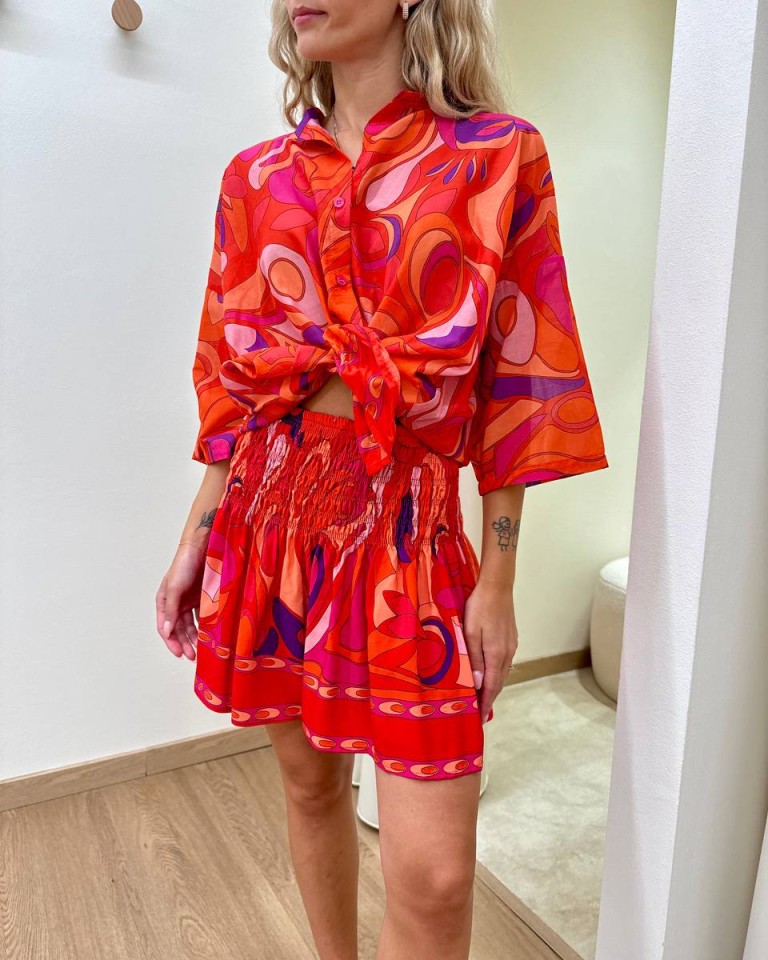 Camicia mussola fantasia astratta corallo Tensione In Shop Online Camicia mussola fantasia astratta corallo Tensione In