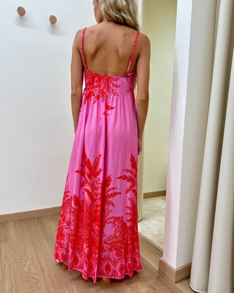 Vestito lungo fantasia leopardo rosa e rosso Tensione In Shop Online Vestito lungo fantasia leopardo rosa e rosso Tensione In