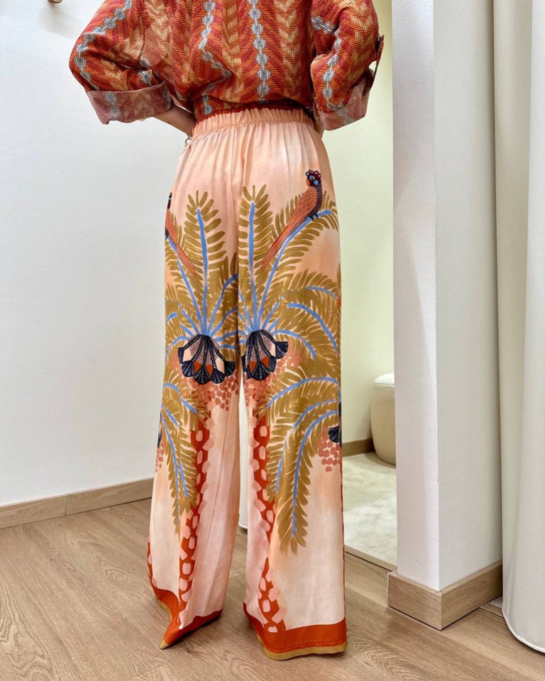 Pantalone fluido cipria fantasia pavoni HaveOne Shop Online Pantalone fluido cipria fantasia pavoni HaveOne