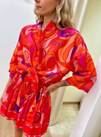 Shop Online Camicia mussola fantasia astratta corallo Tensione In