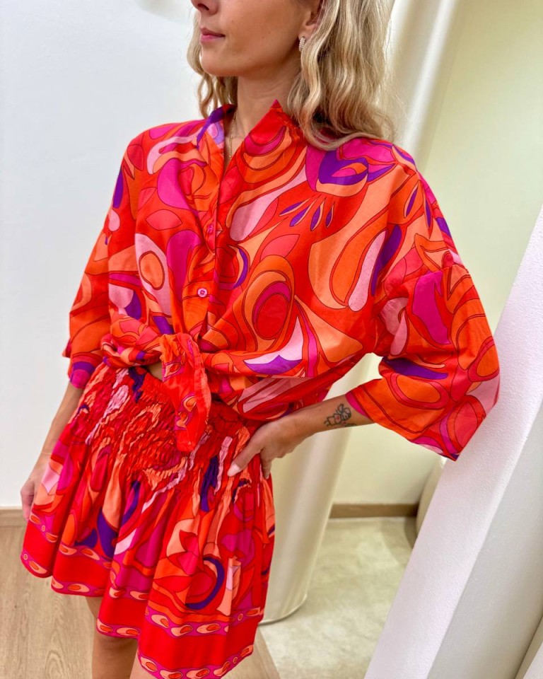 Camicia mussola fantasia astratta corallo Tensione In Shop Online Camicia mussola fantasia astratta corallo Tensione In