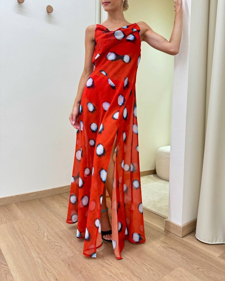 Vestito lungo semitrasparente pois rosso e celeste Tensione In Shop Online Vestito lungo semitrasparente pois rosso e celeste Tensione In