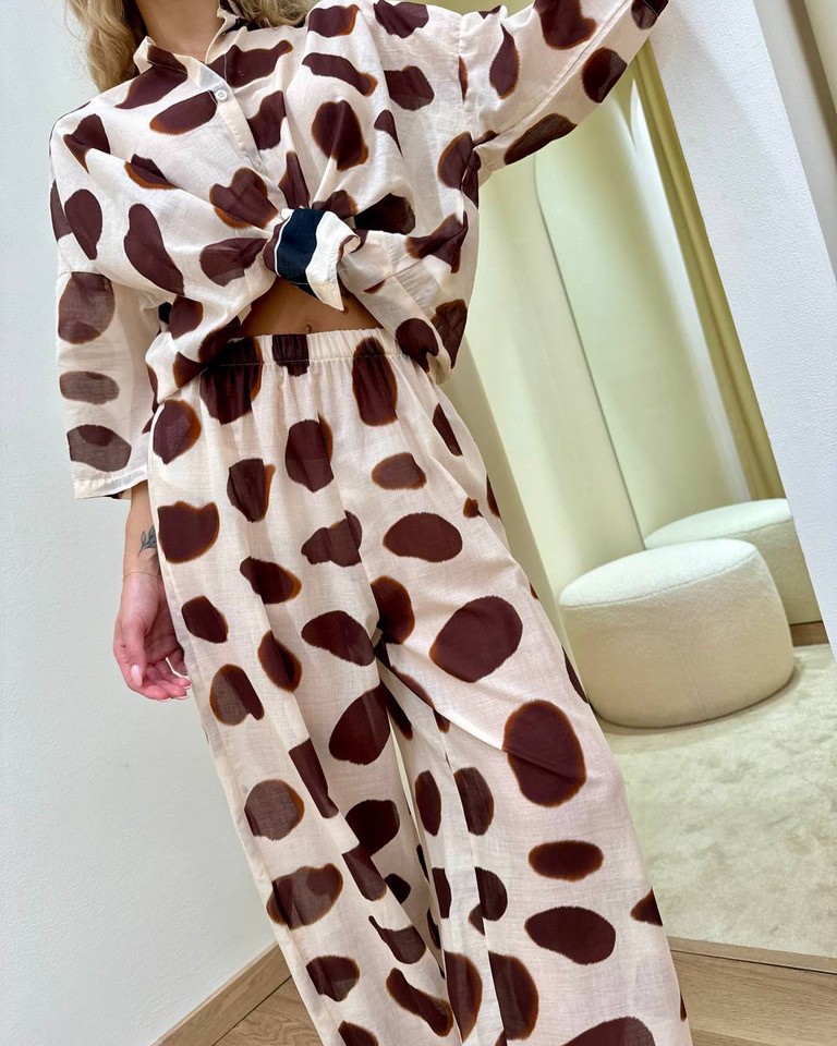 Pantalone palazzo pois burro e moro Tensione In Shop Online Pantalone palazzo pois burro e moro Tensione In