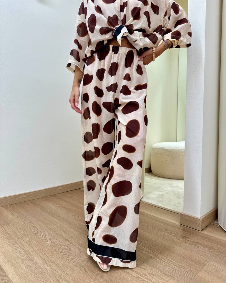 Pantalone palazzo pois burro e moro Tensione In Shop Online Pantalone palazzo pois burro e moro Tensione In