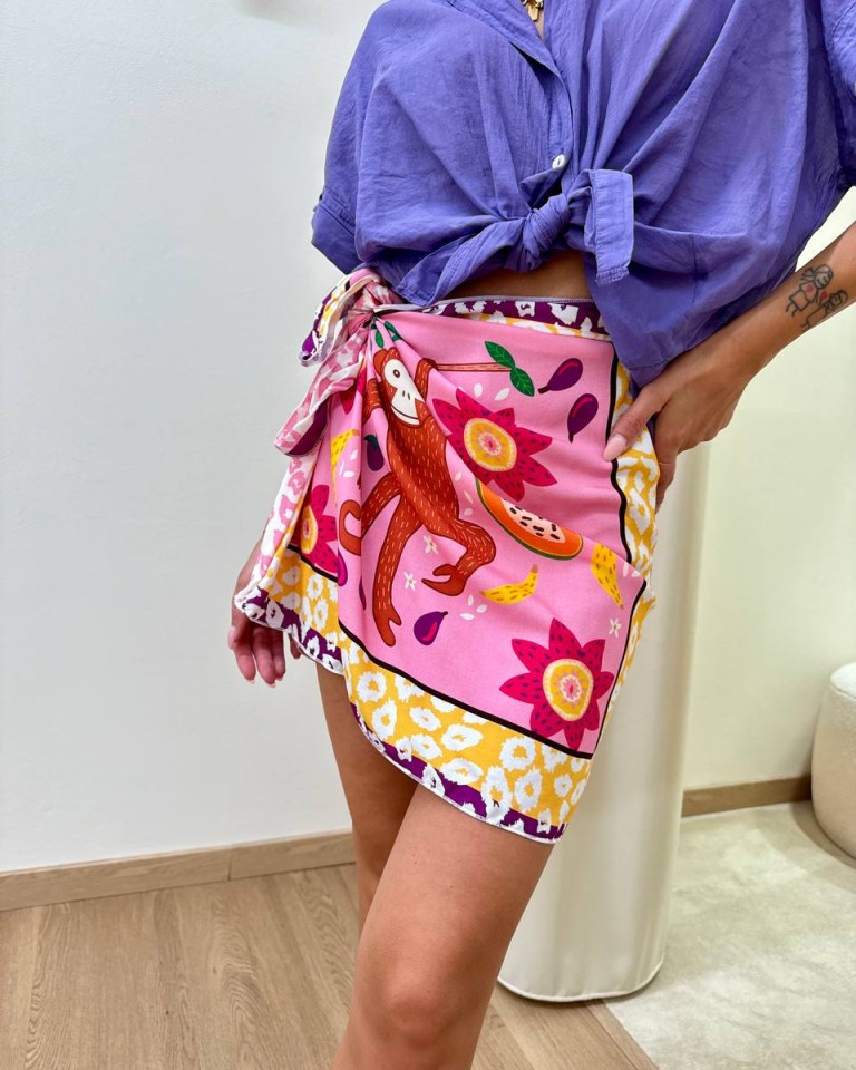 Gonna pareo corta rosa scimmietta e frutta Tensione In Shop Online Gonna pareo corta rosa scimmietta e frutta Tensione In