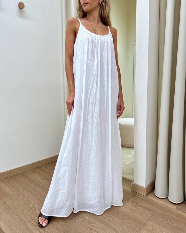 Vestito in cotone lungo svasato panna Tensione In Shop Online Vestito in cotone lungo svasato panna Tensione In