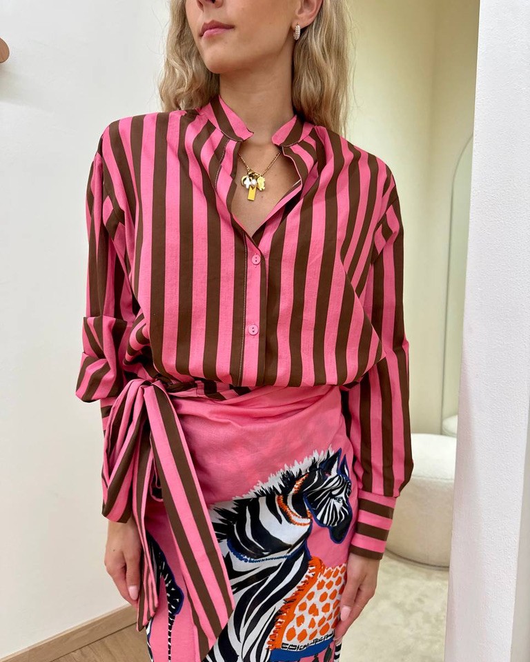 Camicia coreana righe rosa e cioccolato Souvenir Shop Online Camicia coreana righe rosa e cioccolato Souvenir