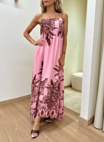Shop Online Vestito lungo fantasia leopardo rosa e moro Tensione In