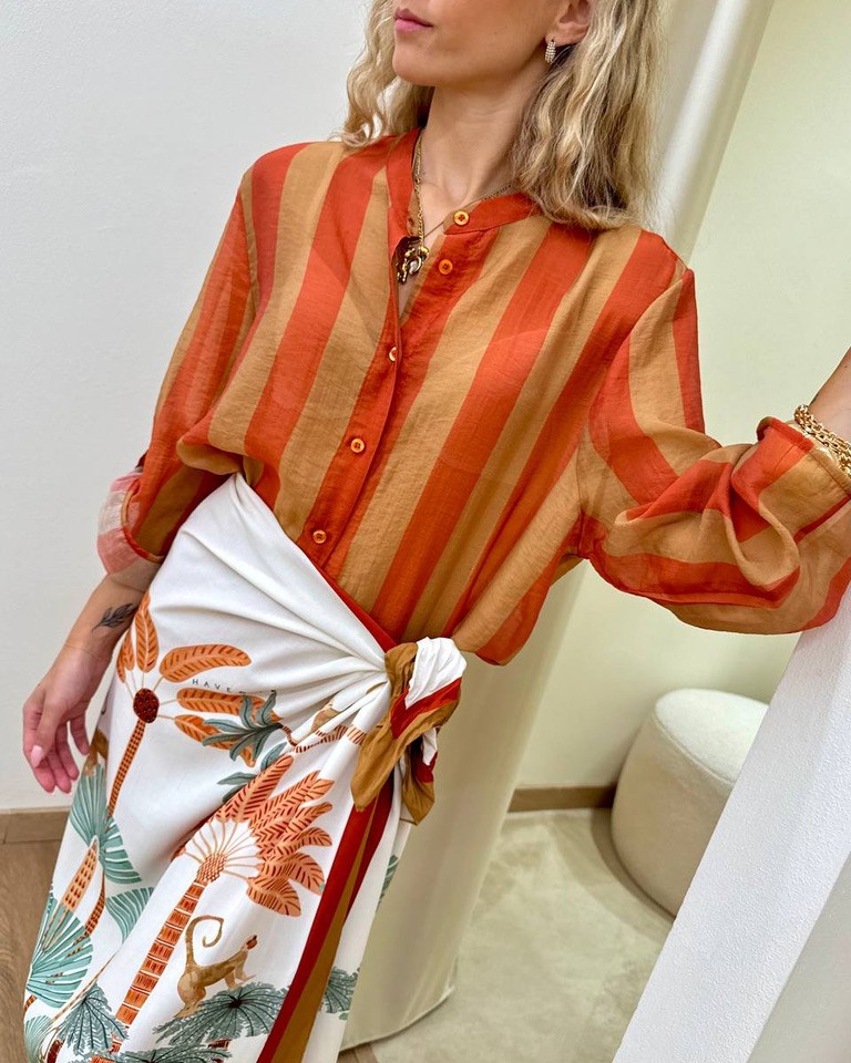 Camicia coreana righe tabacco e rosso HaveOne Shop Online Camicia coreana righe tabacco e rosso HaveOne