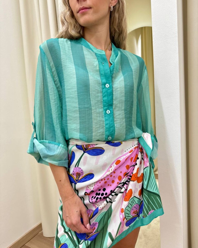 Camicia coreana righe turchese chiaro e scuro HaveOne Shop Online Camicia coreana righe turchese chiaro e scuro HaveOne