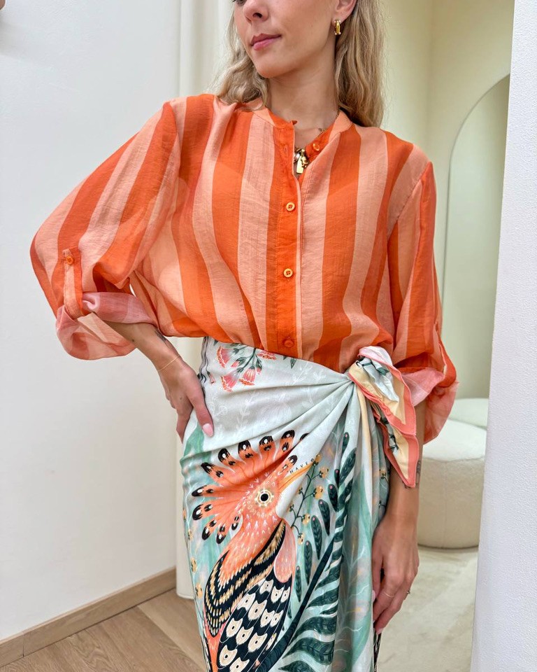 Camicia coreana righe arancio chiaro e scuro HaveOne Shop Online Camicia coreana righe arancio chiaro e scuro HaveOne