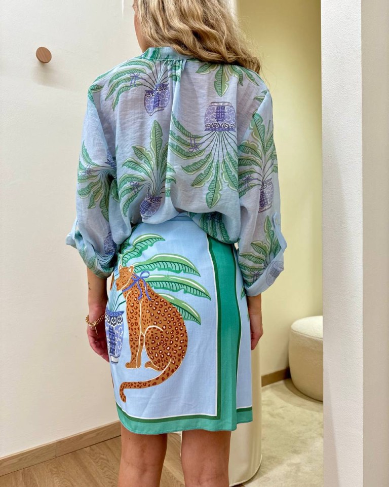 Camicia coreana celeste fantasia piante HaveOne Shop Online Camicia coreana celeste fantasia piante HaveOne
