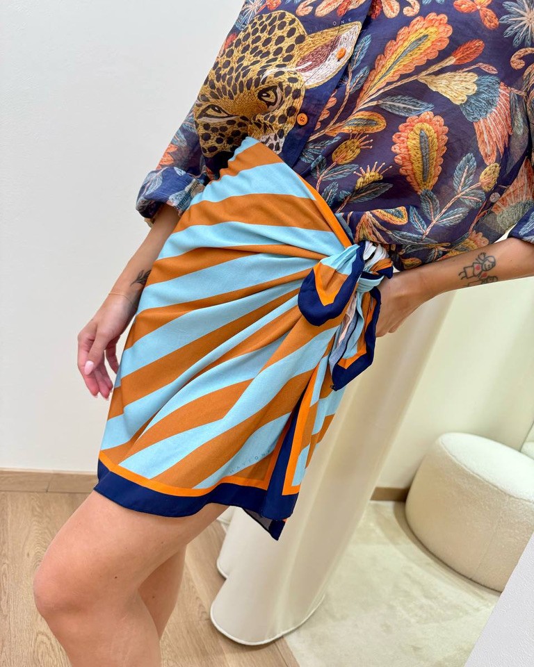 Gonna pareo corta riga tabacco e celeste HaveOne Shop Online Gonna pareo corta riga tabacco e celeste HaveOne