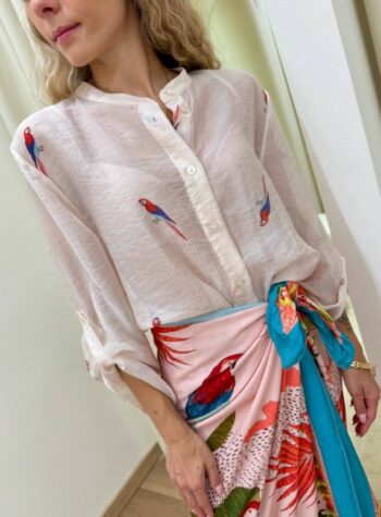 Shop Online Camicia ampia coreana burro fantasia pappagalli rossi HaveOne