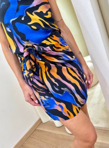 Shop Online Gonna pareo corta fantasia astratta nera blu e arancio HaveOne