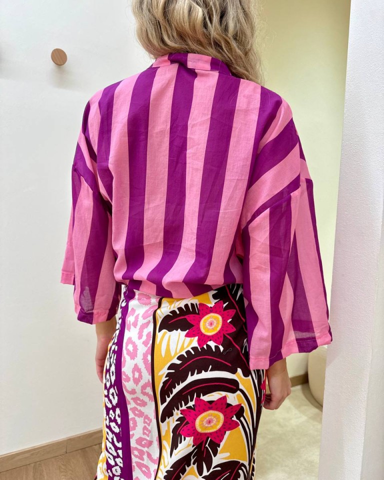 Camicia over lunga nodo righe rosa e viola Tensione In Shop Online Camicia over lunga nodo righe rosa e viola Tensione In
