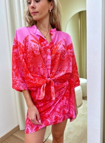 Shop Online Camicia mussola leopardi rosa e rosso Tensione In