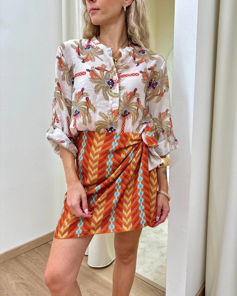 Gonna pareo corta fantasia zigzag arancio e rosso HaveOne Shop Online Gonna pareo corta fantasia zigzag arancio e rosso HaveOne
