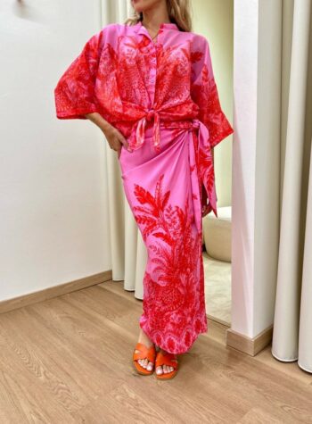 Shop Online Gonna pareo lunga leopardi rosa e rossa Tensione In