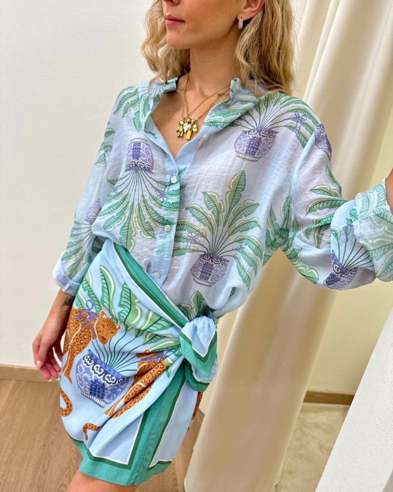 Camicia coreana celeste fantasia piante HaveOne Shop Online Camicia coreana celeste fantasia piante HaveOne