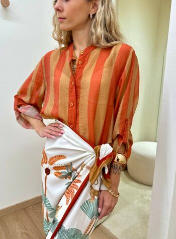 Shop Online Camicia coreana righe tabacco e rosso HaveOne