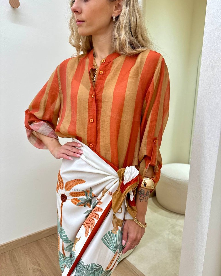 Camicia coreana righe tabacco e rosso HaveOne Shop Online Camicia coreana righe tabacco e rosso HaveOne
