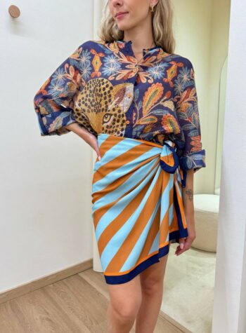 Shop Online Camicia ampia coreana leopardo blu HaveOne