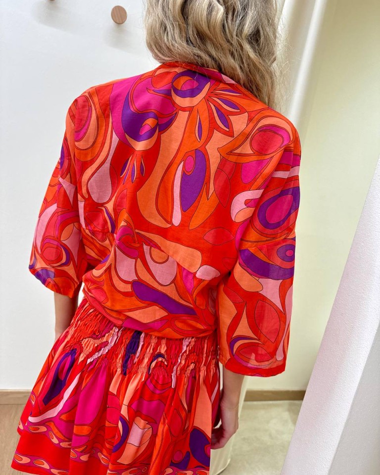 Camicia mussola fantasia astratta corallo Tensione In Shop Online Camicia mussola fantasia astratta corallo Tensione In
