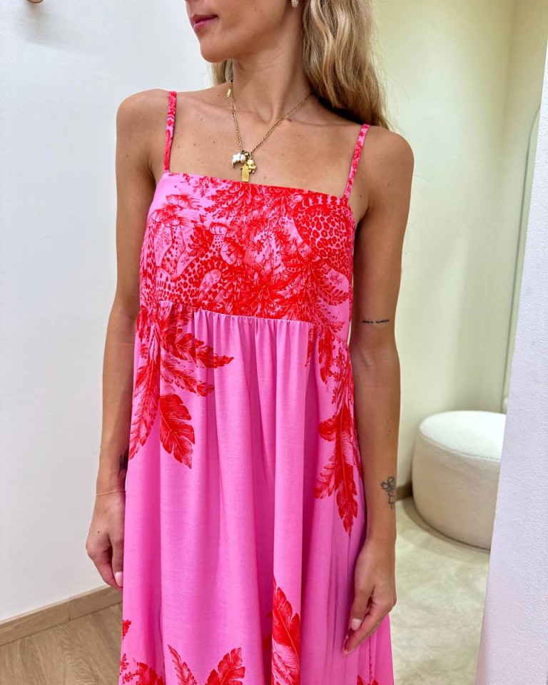 Vestito lungo fantasia leopardo rosa e rosso Tensione In Shop Online Vestito lungo fantasia leopardo rosa e rosso Tensione In