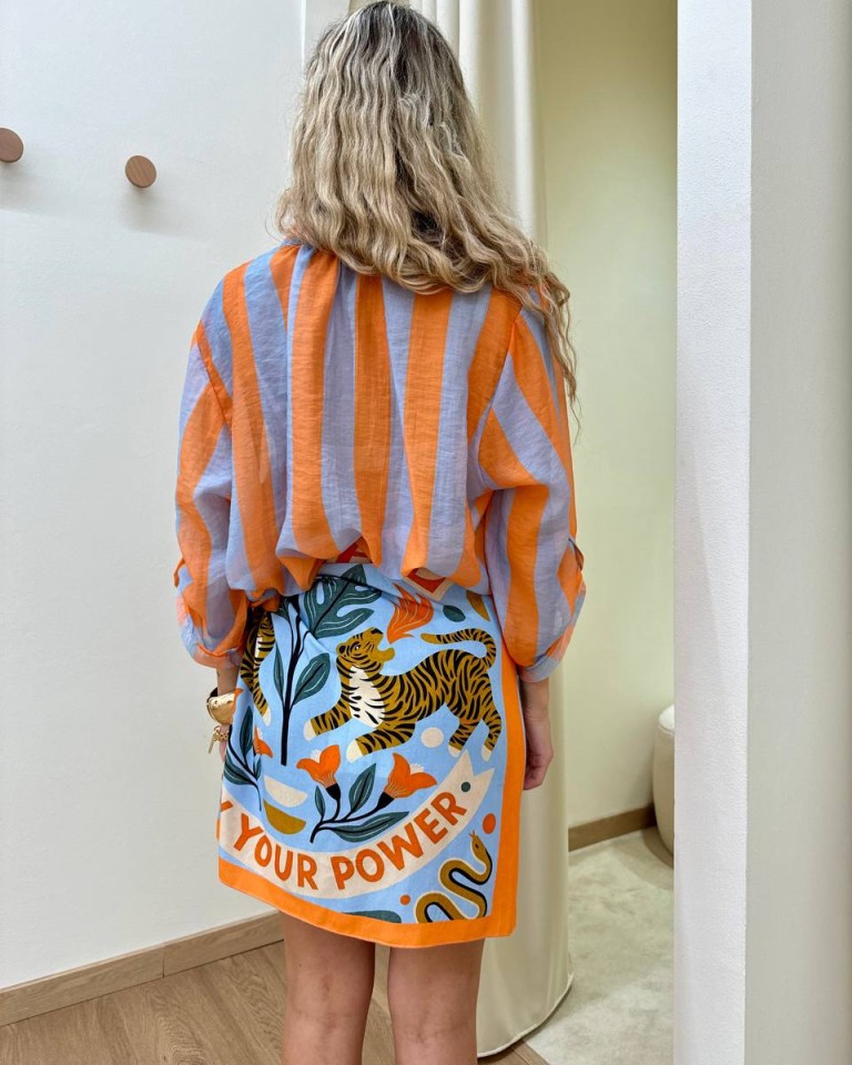 Camicia coreana righe celeste e arancio HaveOne Shop Online Camicia coreana righe celeste e arancio HaveOne