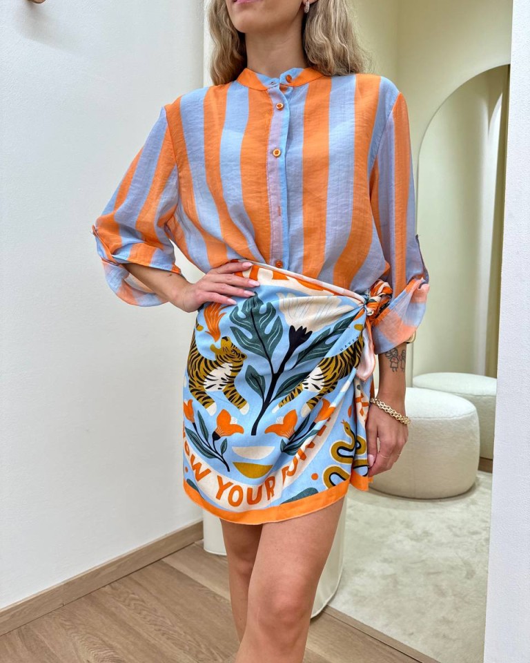 Camicia coreana righe celeste e arancio HaveOne Shop Online Camicia coreana righe celeste e arancio HaveOne