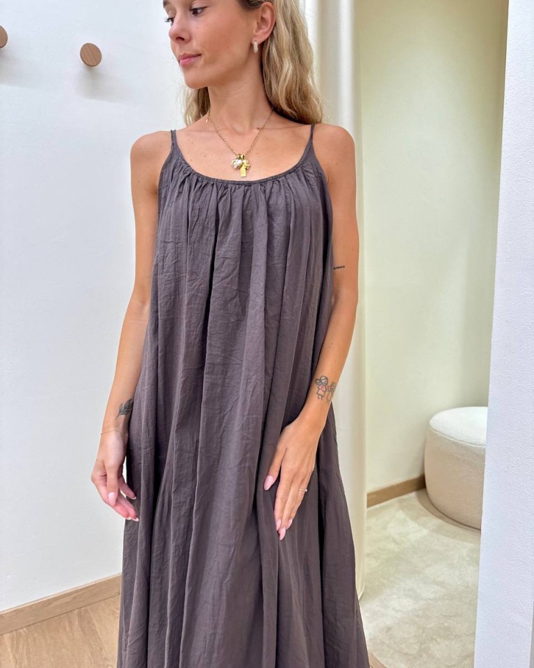 Vestito in cotone lungo svasato moro Tensione In Shop Online Vestito in cotone lungo svasato moro Tensione In
