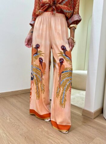 Shop Online Pantalone fluido cipria fantasia pavoni HaveOne