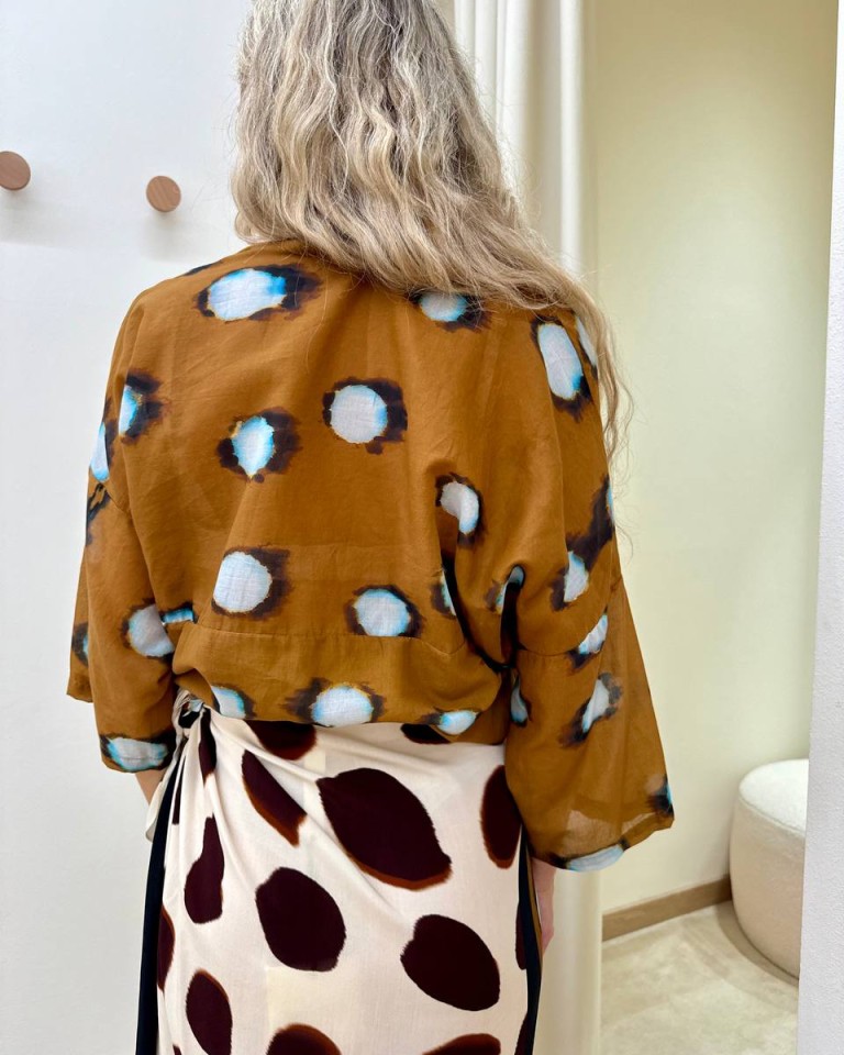 Camicia mussola a pois tabacco e celeste Tensione In Shop Online Camicia mussola a pois tabacco e celeste Tensione In