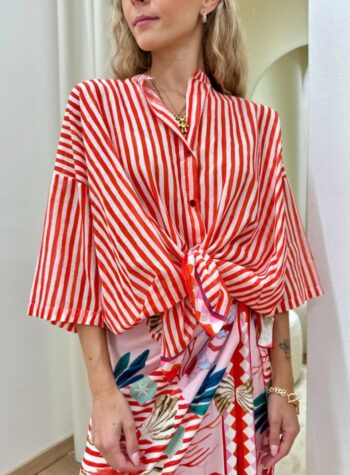 Shop Online Camicia over lunga a righe rosse e bianche Tensione In