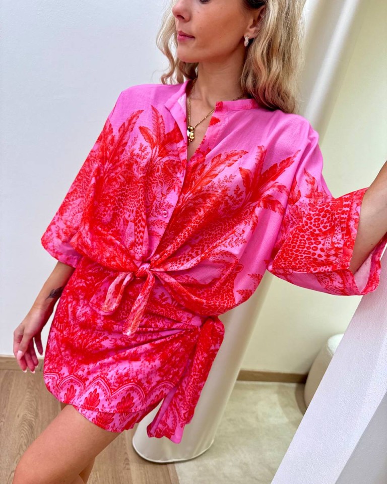Camicia mussola leopardi rosa e rosso Tensione In Shop Online Camicia mussola leopardi rosa e rosso Tensione In