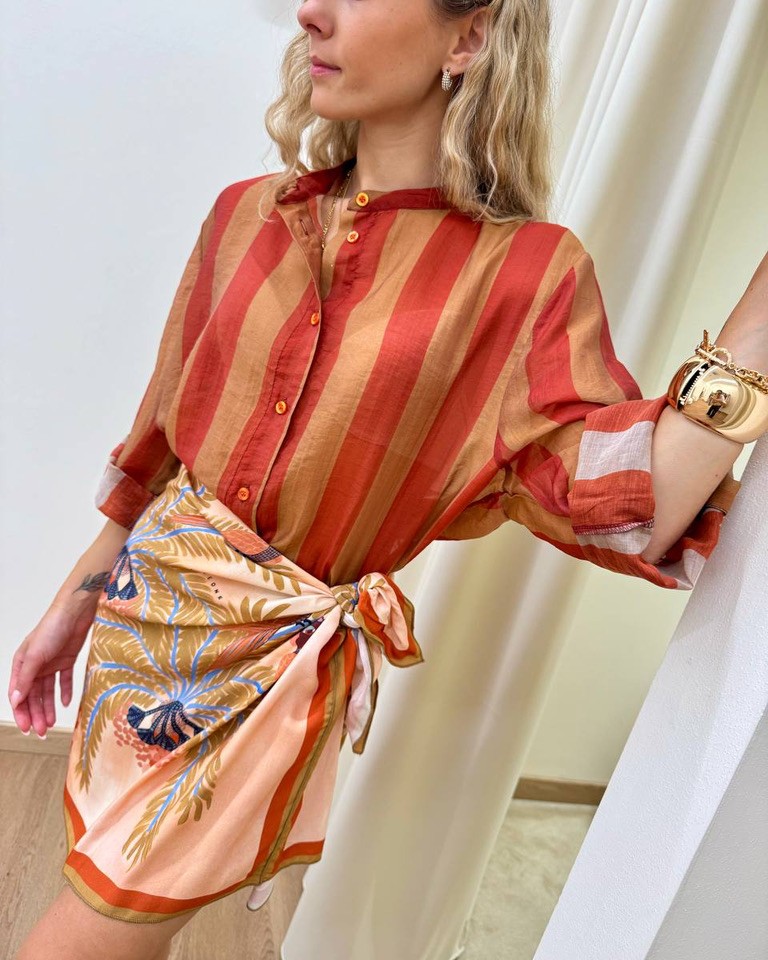 Camicia coreana righe tabacco e india HaveOne Shop Online Camicia coreana righe tabacco e india HaveOne